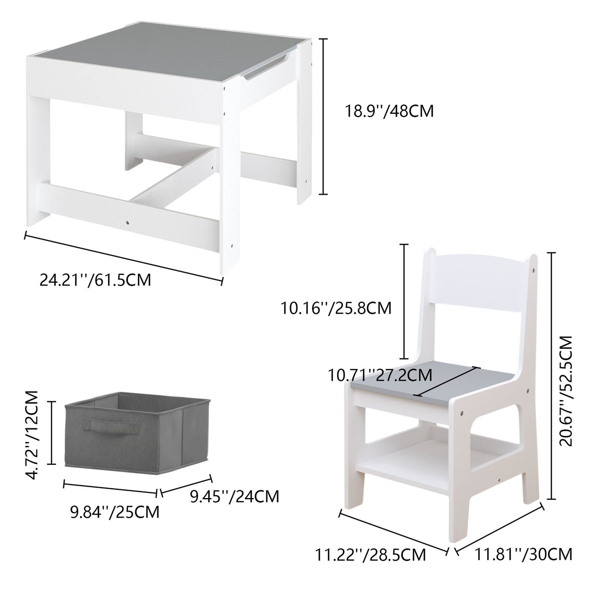 Kids 3-in-1 Activity Table and Chair Set with Storage Drawer - Dark Gray & White