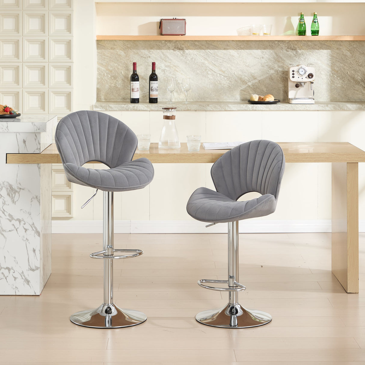 Bar Stools Set of 2 - Adjustable Barstools with Back and Footrest