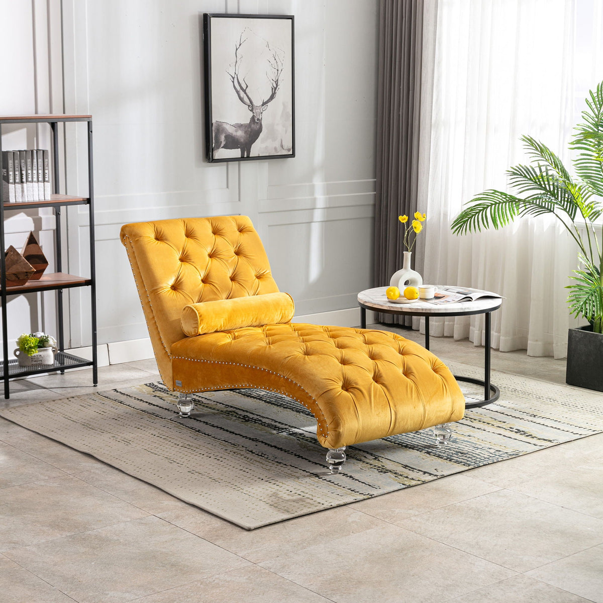 Chaise Lounge Indoor, Button Tufted Upholstered Chaise Lounge Chair With Pillow