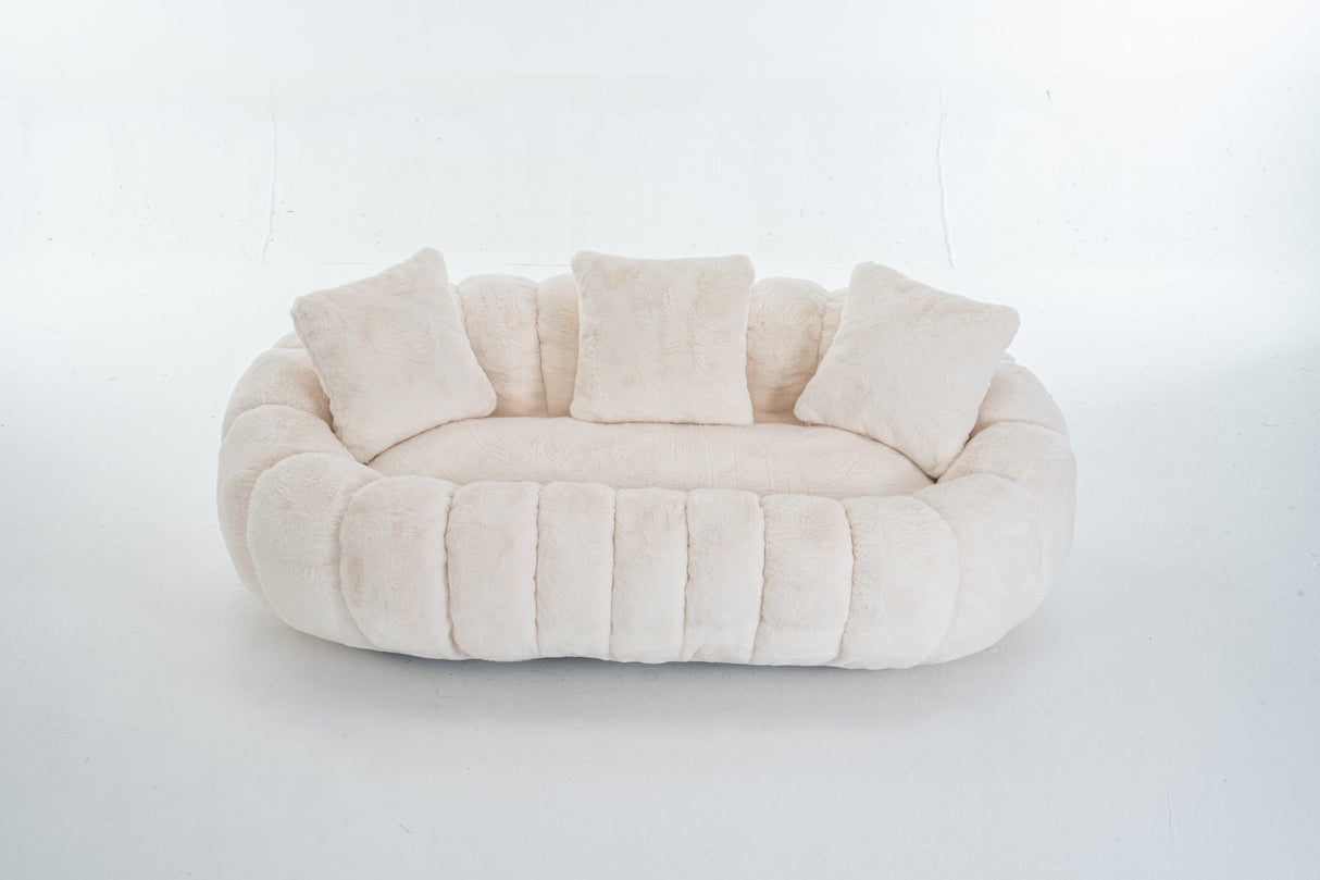 Floral-Shaped Beige Two-Seater Sofa with Ultra-Soft Faux Fur