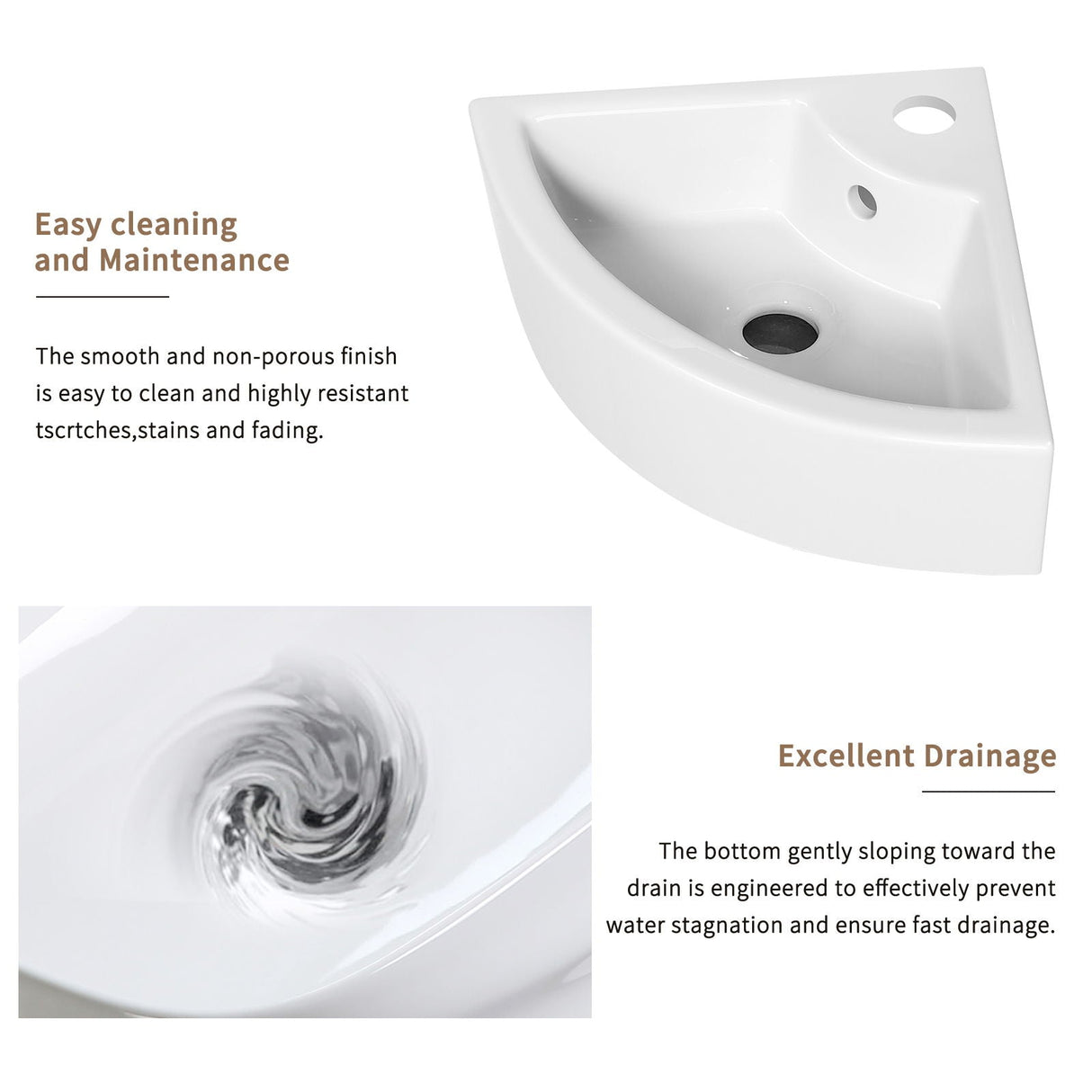 Triangle Corner Sink For Bathroom - Milk White