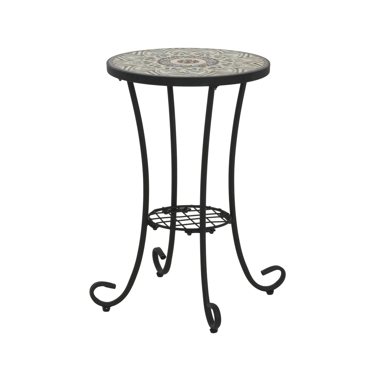 Patio Side Table with Shelf, Brown and Black