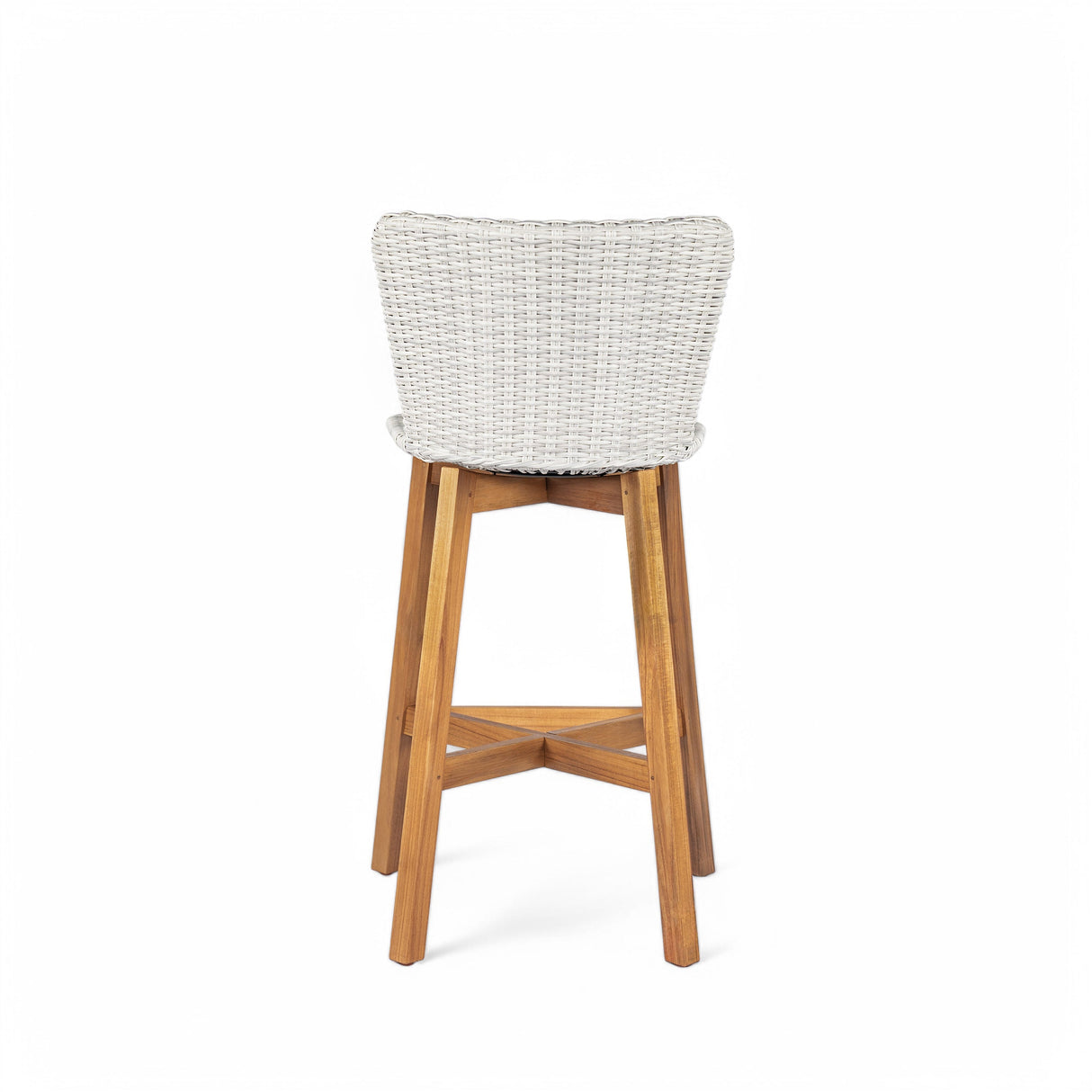 Lymington Outdoor Bar Stool Set of 2, Teak Finished Wood with Light Grey Wicker