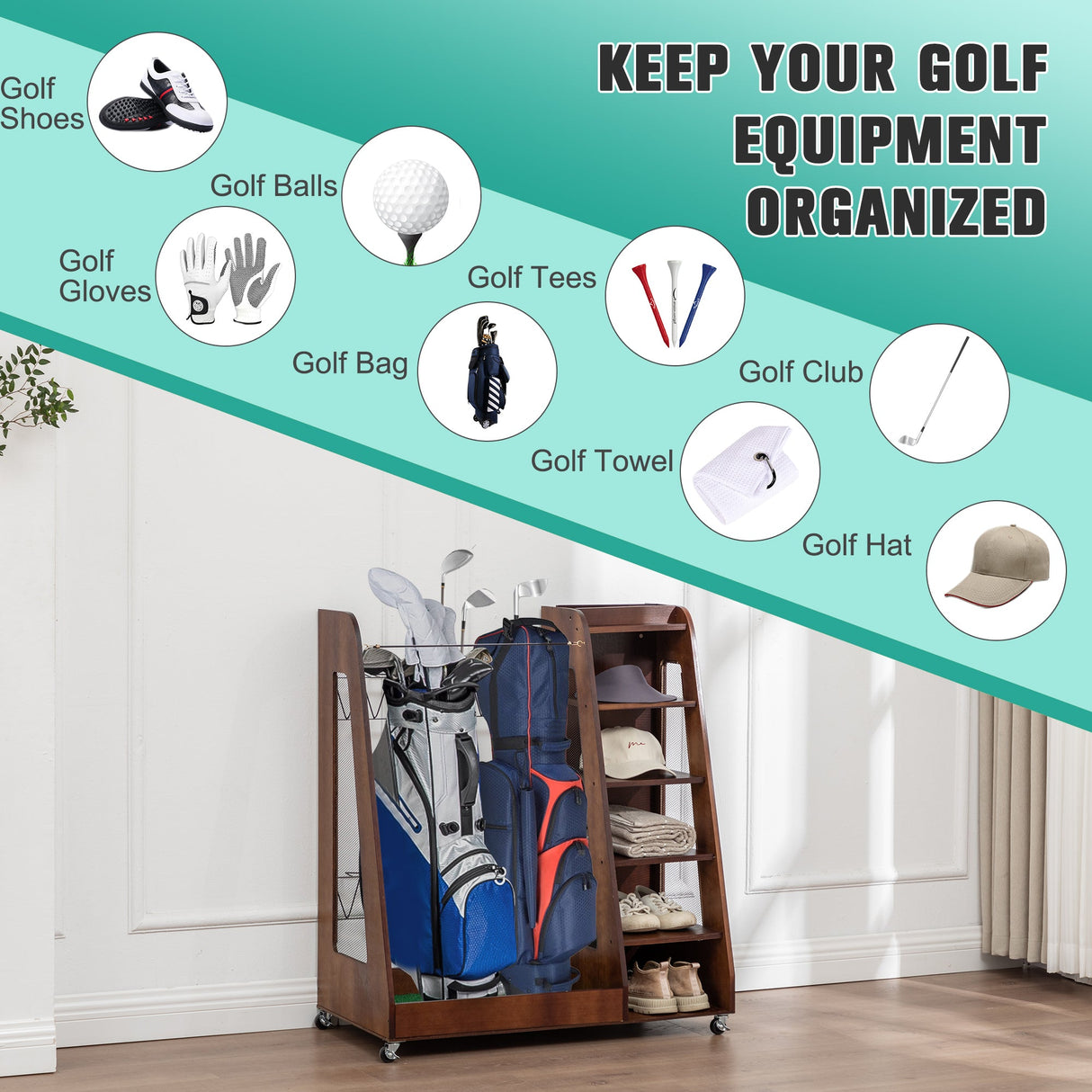Premium Wooden Golf Bag Organizer for Garage