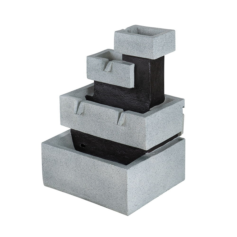 Decorative 4 Tier Block Fountain With Light for Indoor and Outdoor - Black / Gray