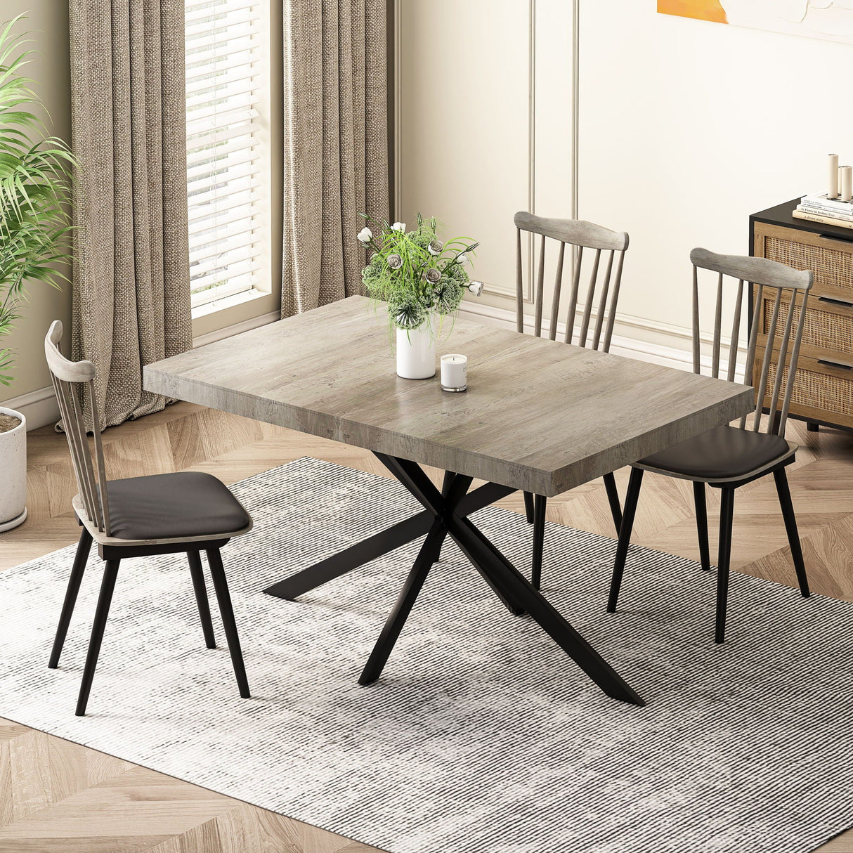 Retro Rectangular Stretch Dining Table With Embossed Center Plate