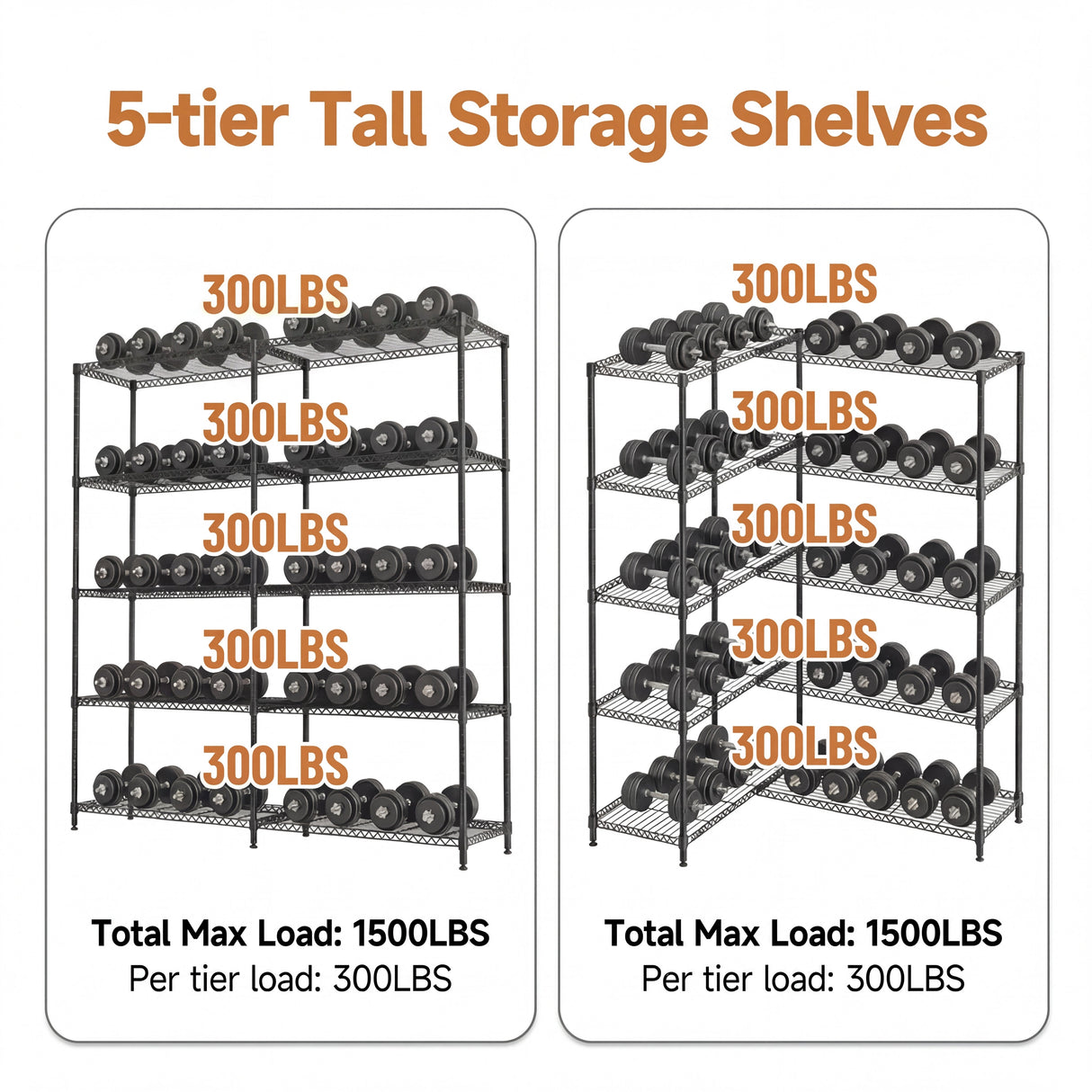5 Tiers Adjustable Heavy Duty Metal Storage Shelves