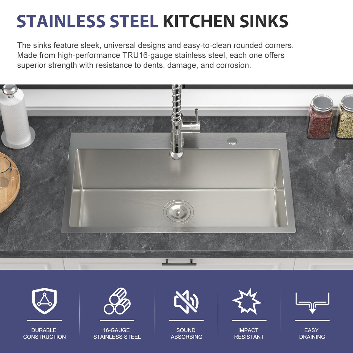 33 Inch Topmount Sink - Stainless Steel Kitchen Sink