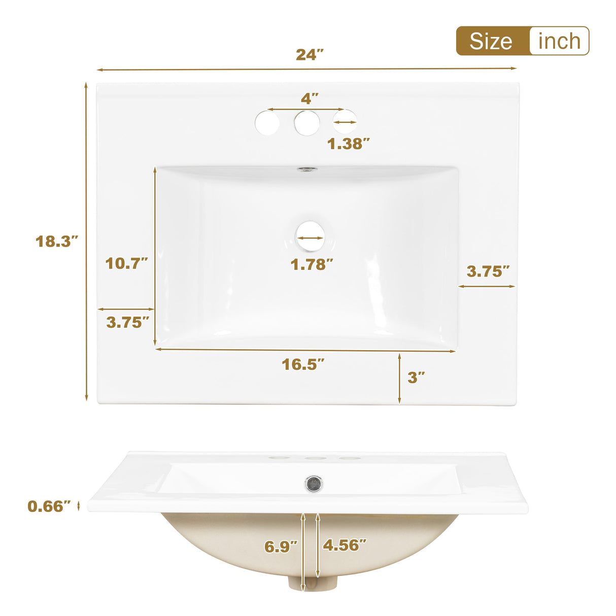 24.8" Bathroom Vanity with Ceramic Sink, Modern Freestanding Cabinet