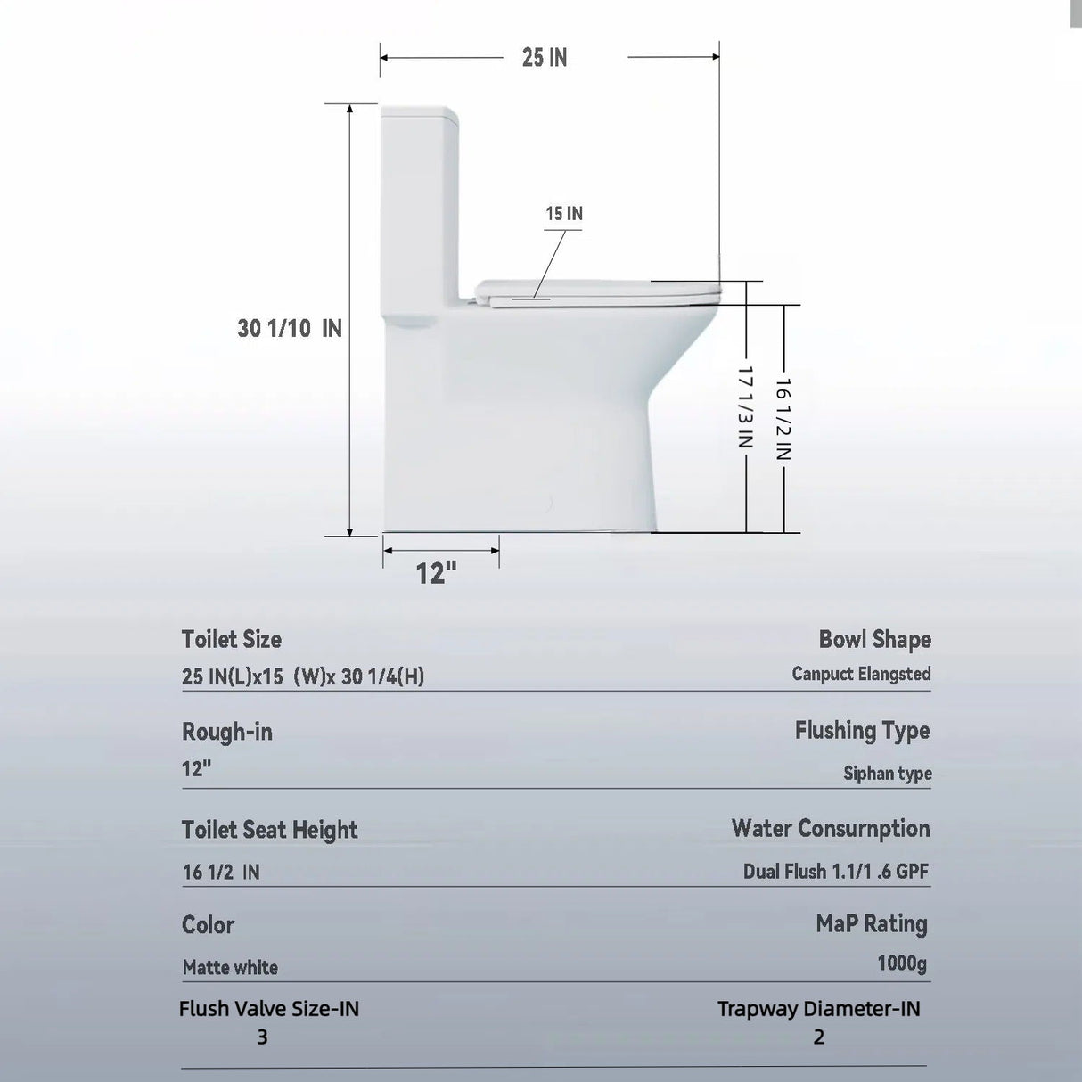 1 Piece Toilet With Dual Flush & Rimless Bowl - Glossy White
