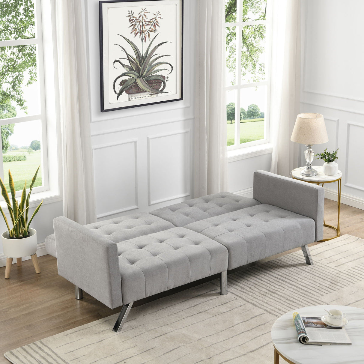 Sofa Bed Convertible Folding Lounge Couch Loveseat Sleeper Sofa Armrests Living Room Bedroom Apartment Reading Room - Light Gray