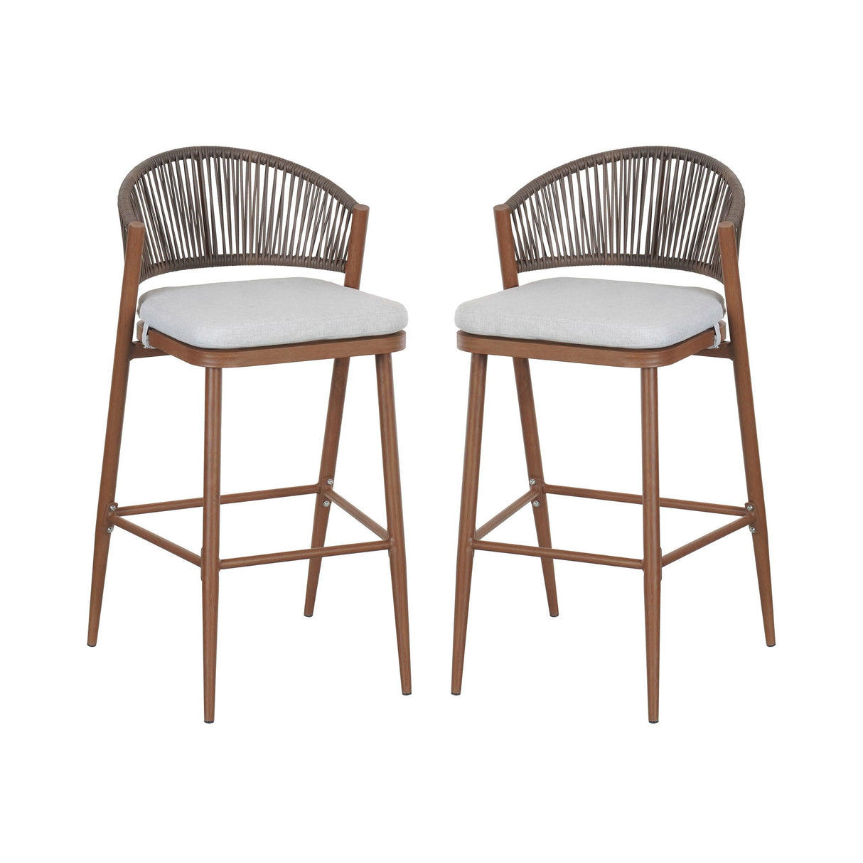 Outdoor Bar Height Metal Frame Counter Stools With Scallop Shaped Backrest & Water Resistant Cushions