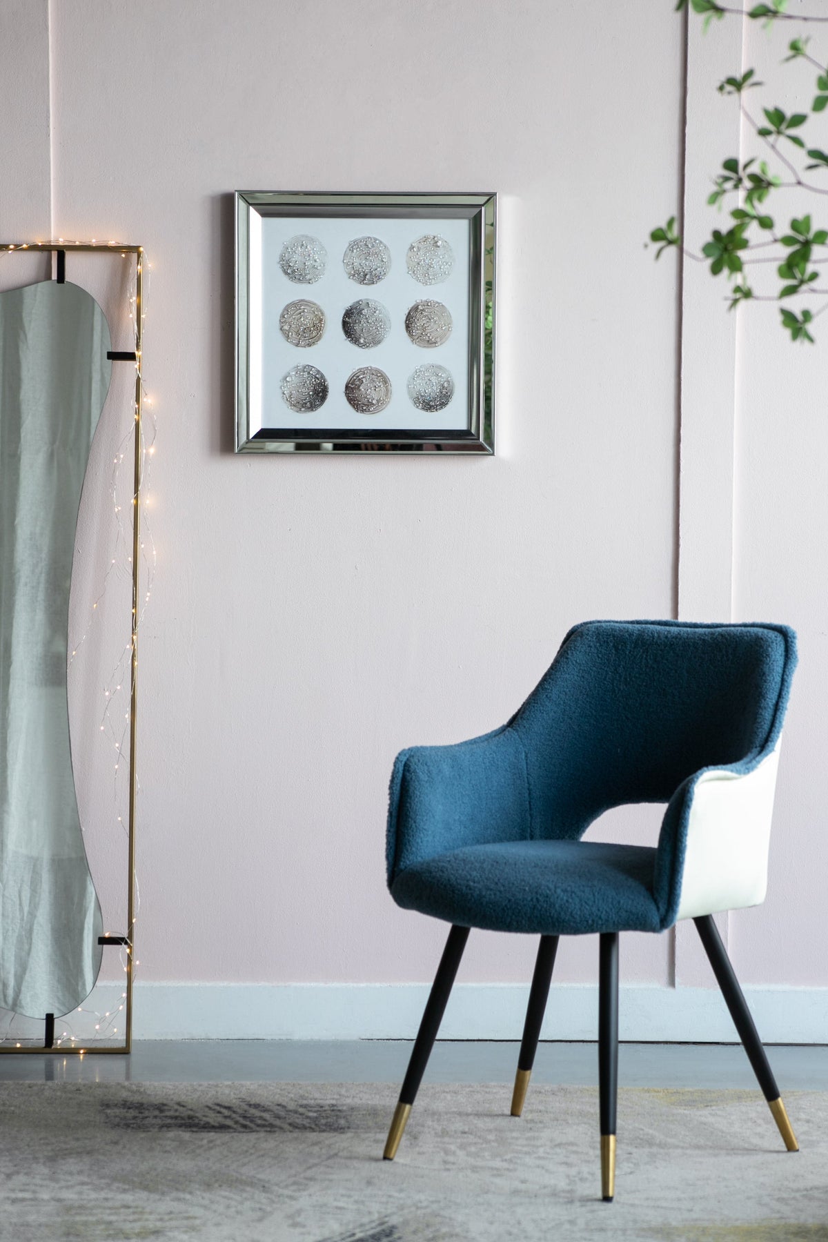 Ares Crystal Mirror Framed Wall Art with Lunar Motif - Multicolor