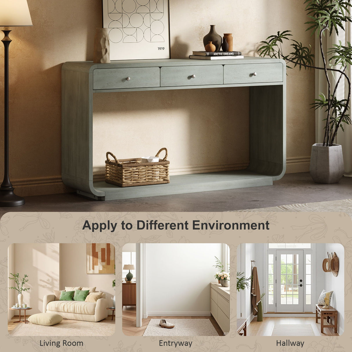 onsole Table With 3 Drawers And Display Shelf