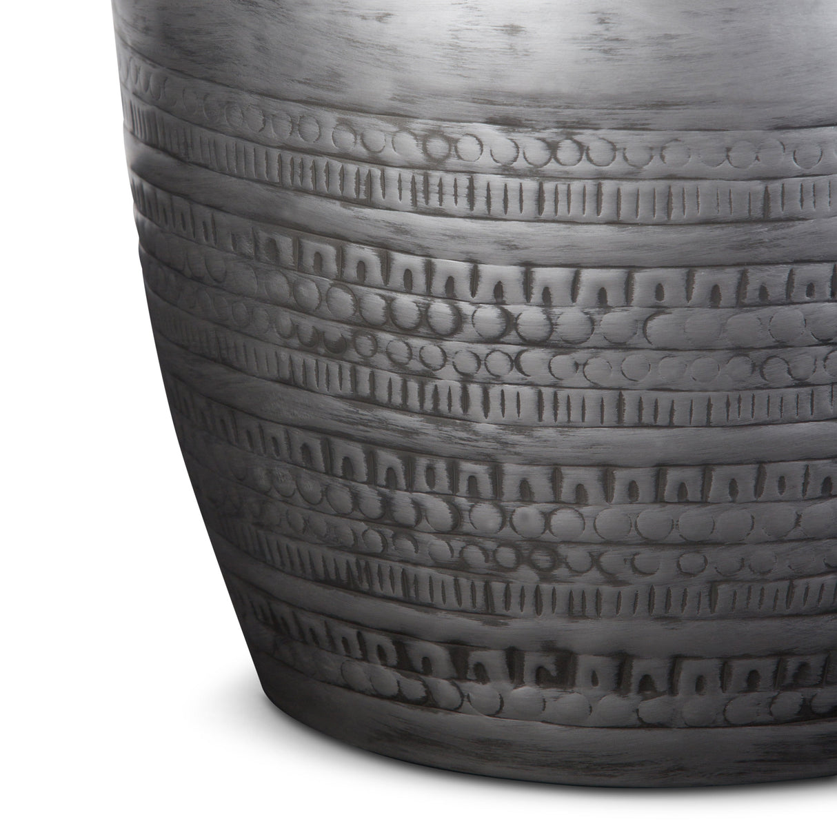 Johnsen 15 Inch Wide Tribal Pattern Metal Accent Table in Antique Silver