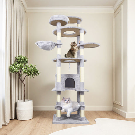 Gray-Cat-Tree-with-3-Condos-and-Sisal-Scratching-Posts-Cat-Tree