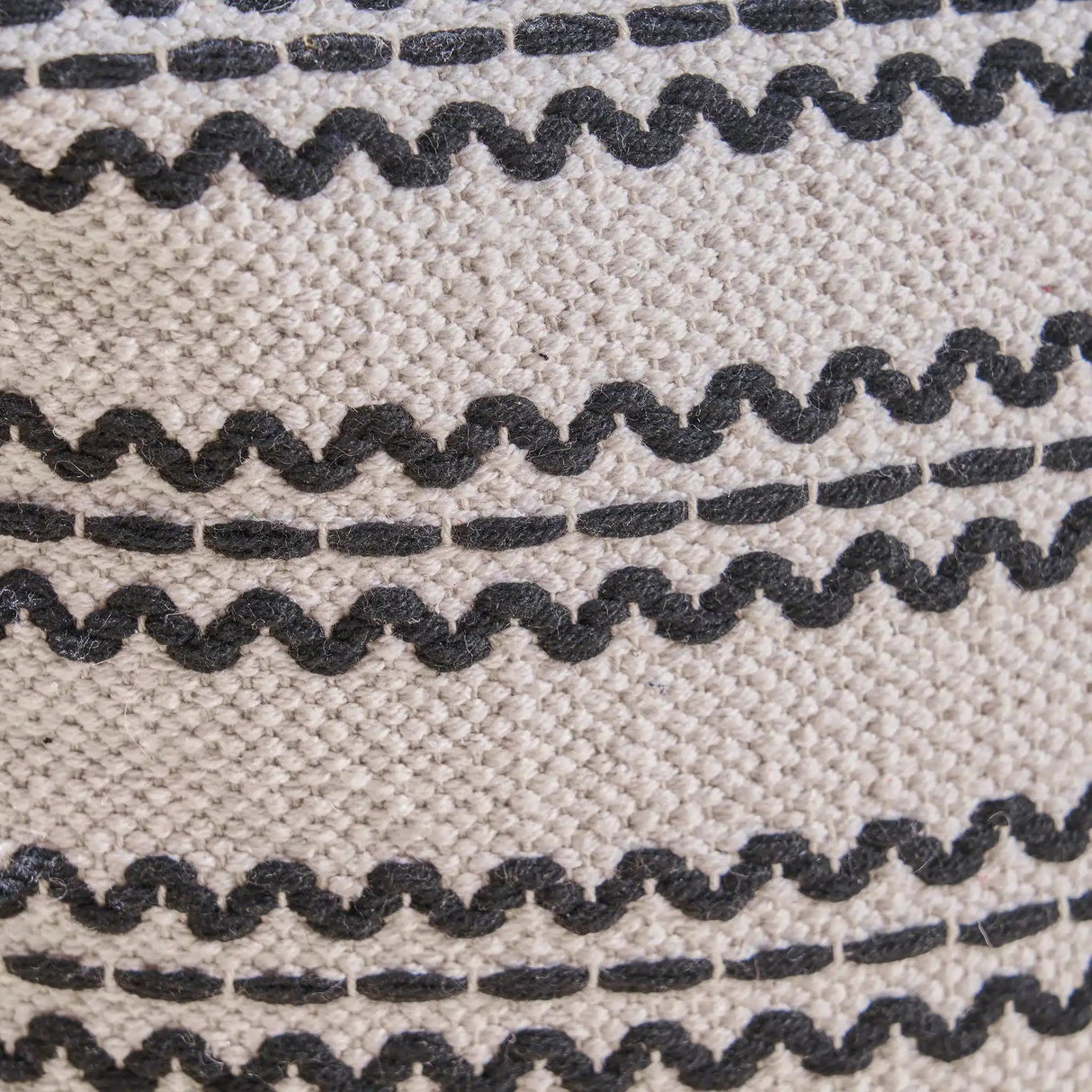 Lani Handcrafted Fabric Pouf - Durable Cotton Square in Natural / Black