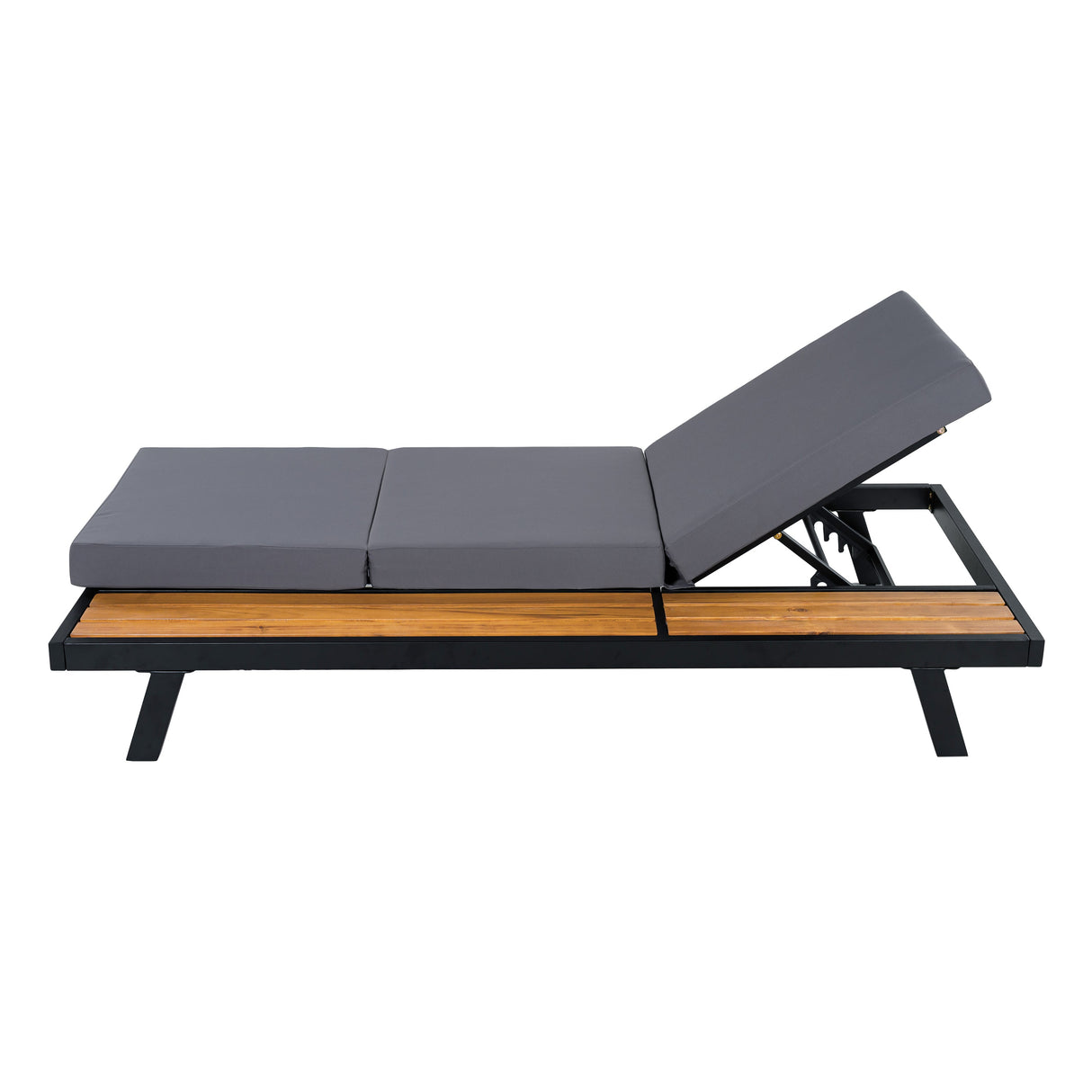 Black Iron + Teak Finish Chaise Lounge Set