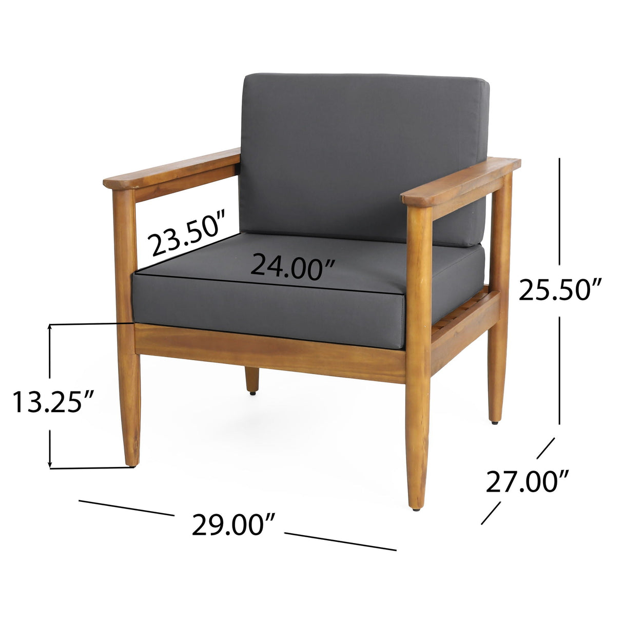 Outdoor Club Chair with Teak Acacia Wood Frame - Dark Gray