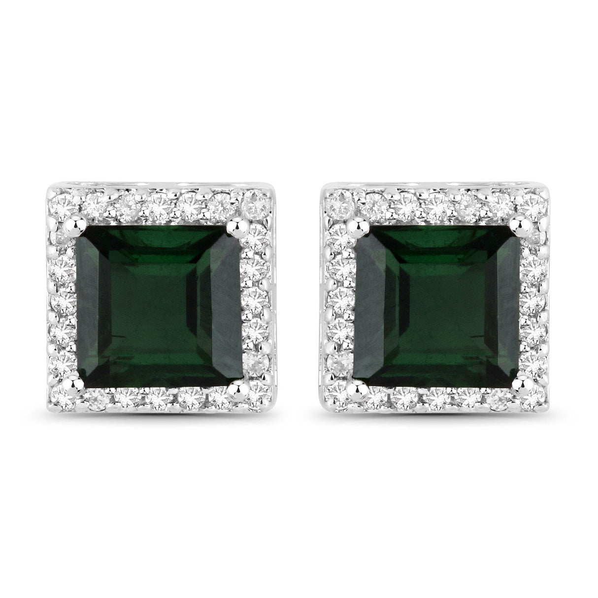 1.55 Carat Genuine Green Tourmaline and White Diamond 14K White Gold Earrings