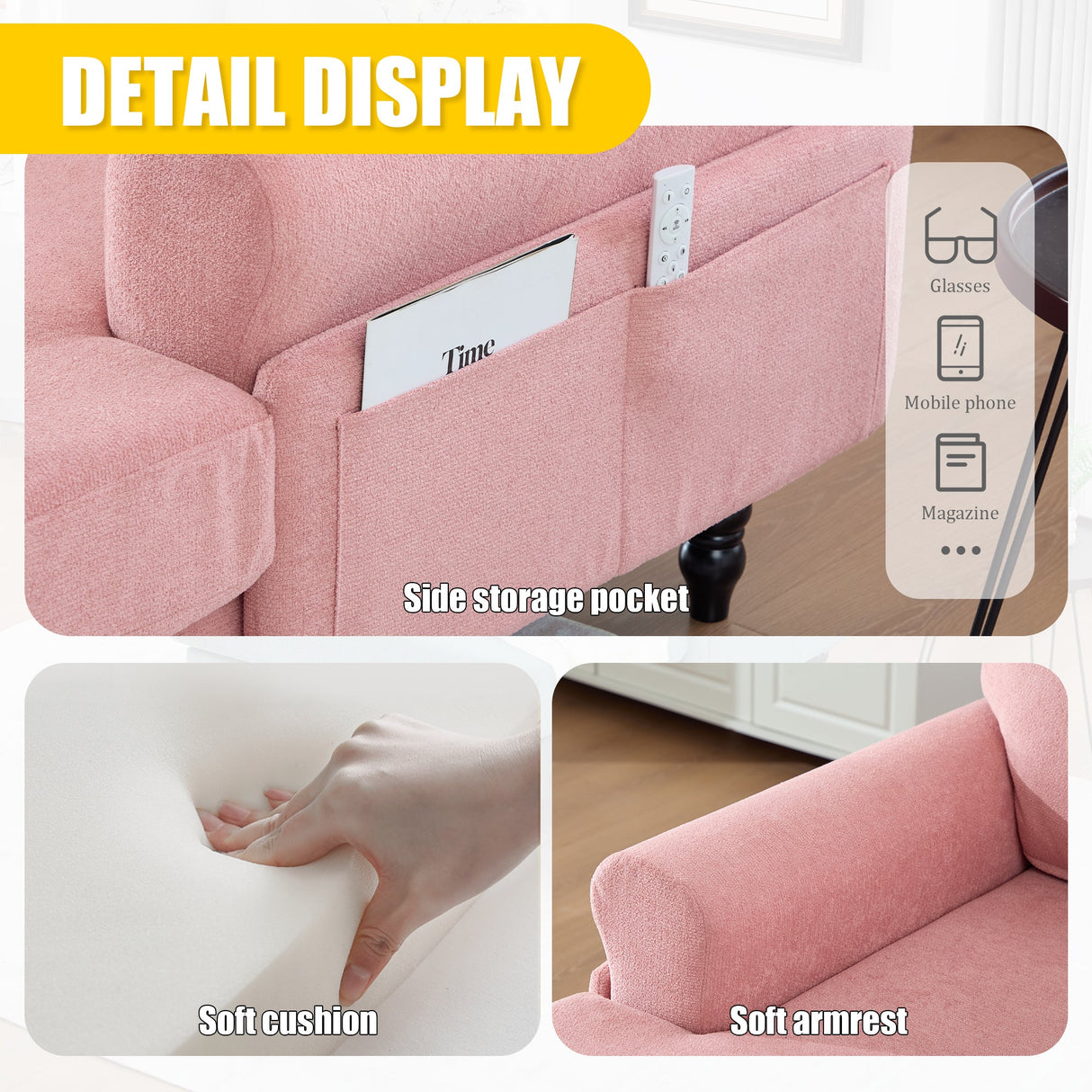 Modern Minimalist Chenille Fabric Chaise Lounge Recliner