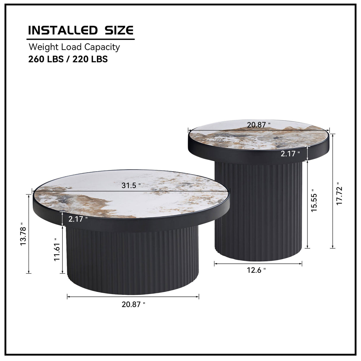 Set of 2 Coffee Tables with Sintered Stone Tabletops