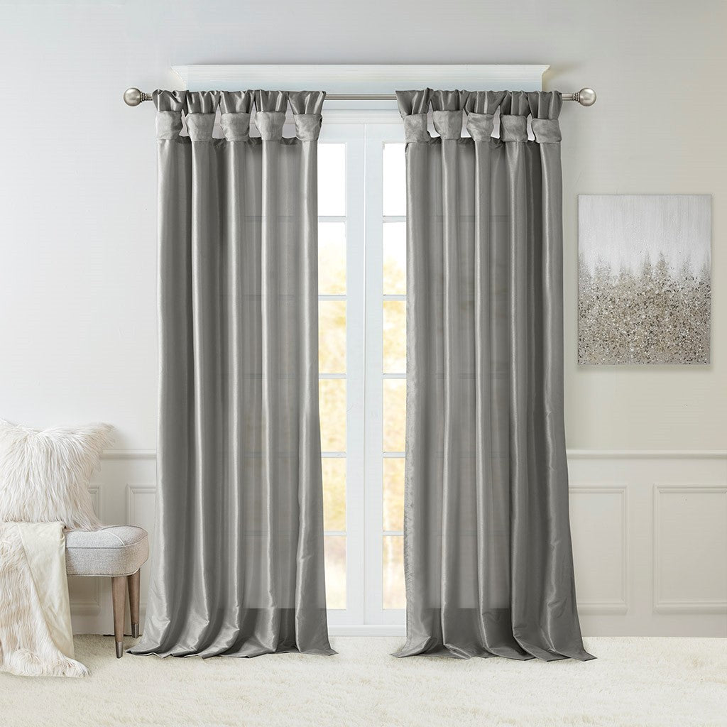 Twist Tab Lined Window Curtain Panel Charcoal 50x95"
