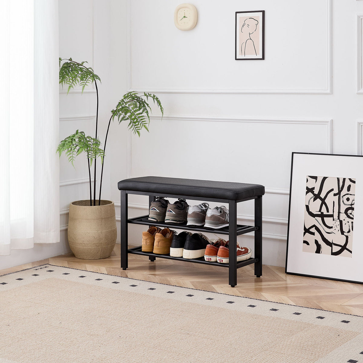 Shoe Bench With Cushion, Storage Seat For Entryway