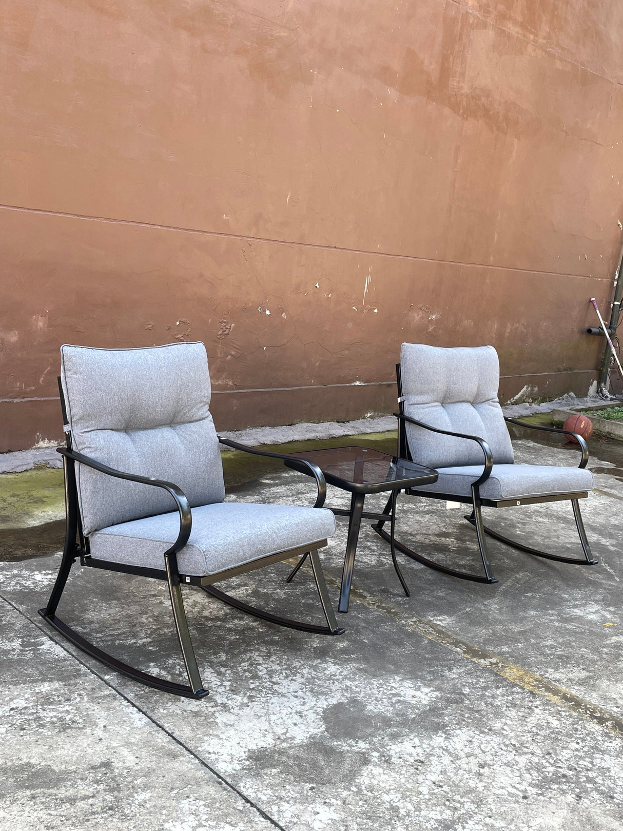 Rocker Set Chair and Teapoy Medium Grey
