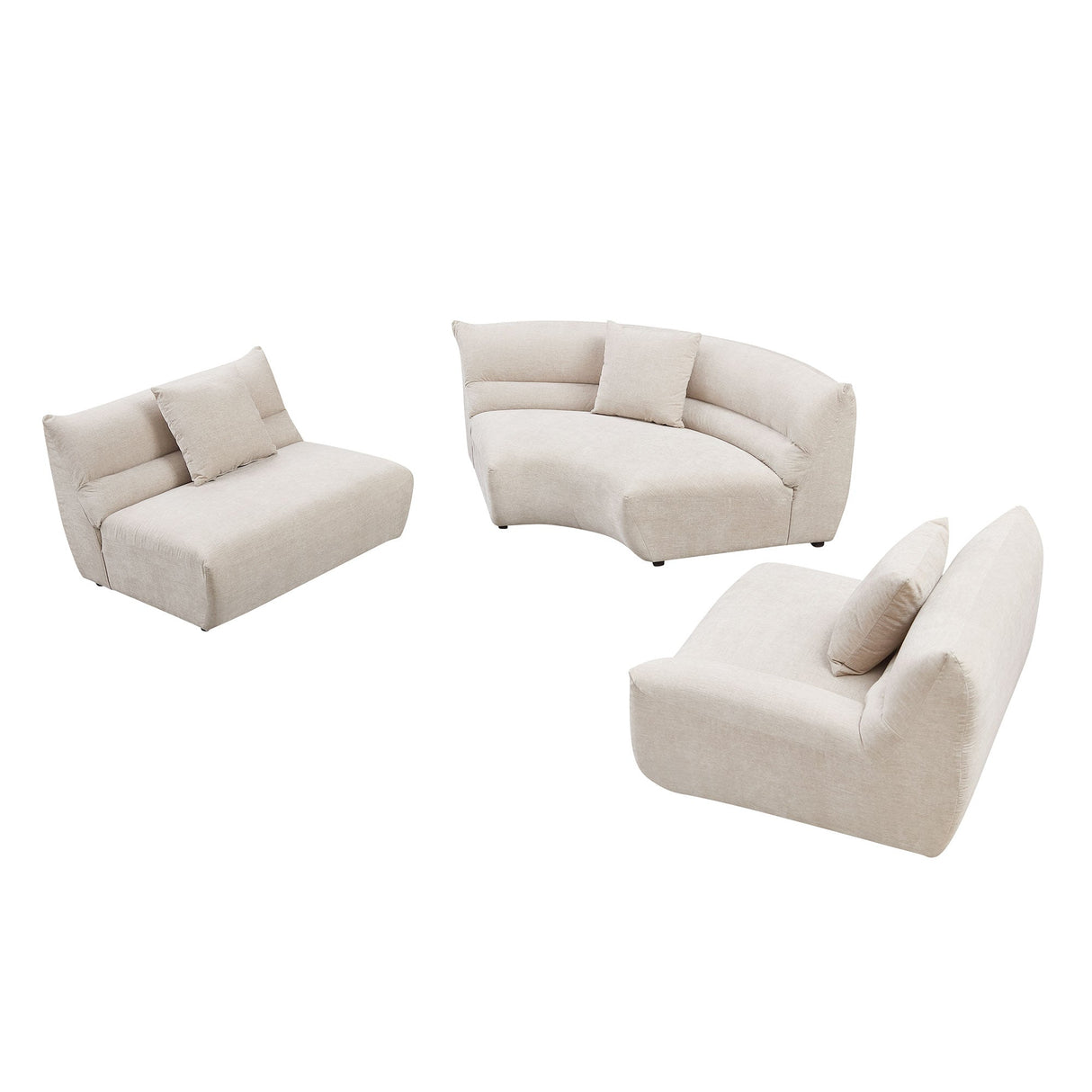 Modular Curved Sectional Sofa, 3-Piece Free-Form Configuration
