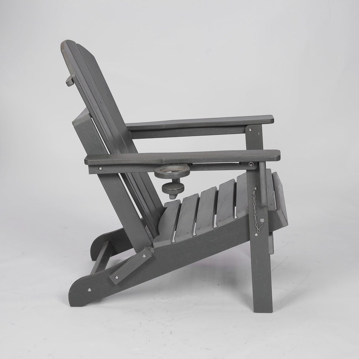 HDPE Folding Adirondack Chair with Dual Cup Holder - Gray Composite Wood Texture