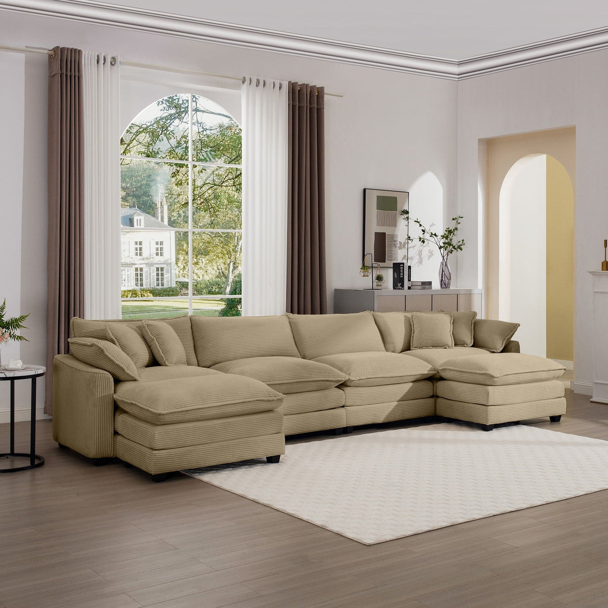 Modern Modular Cushion Sofa Set with Ottoman - Fabric, Multiple Colors