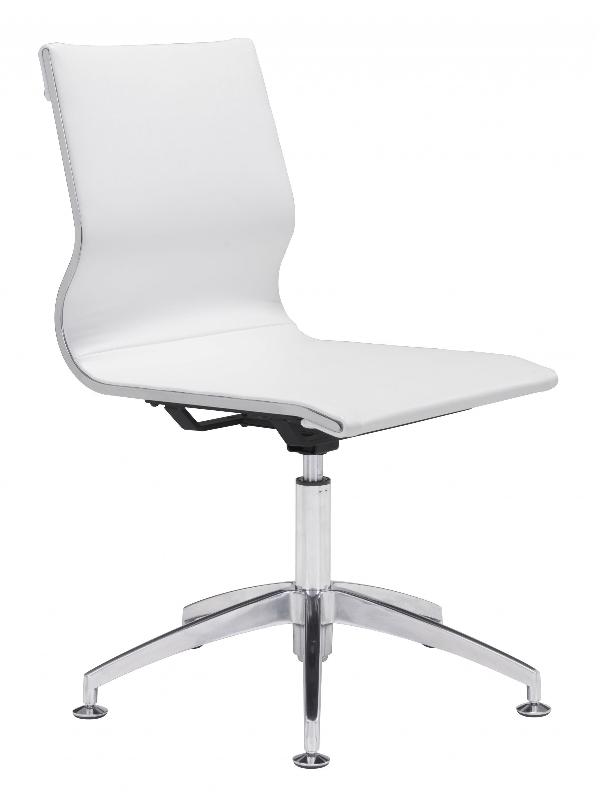 White-Faux-Leather-Seat-Swivel-Adjustable-Conference-Chair-Metal-Back-Steel-Frame-Office-Chairs