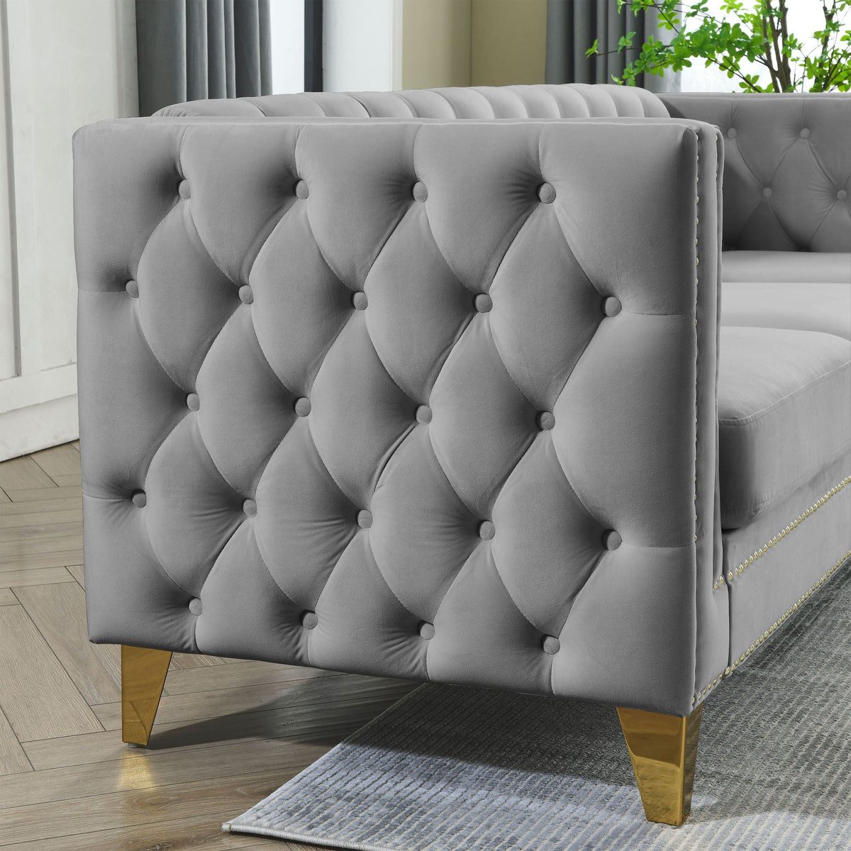L-Shaped Corner Sofa, 5 Seater Sectional With Tufted Design