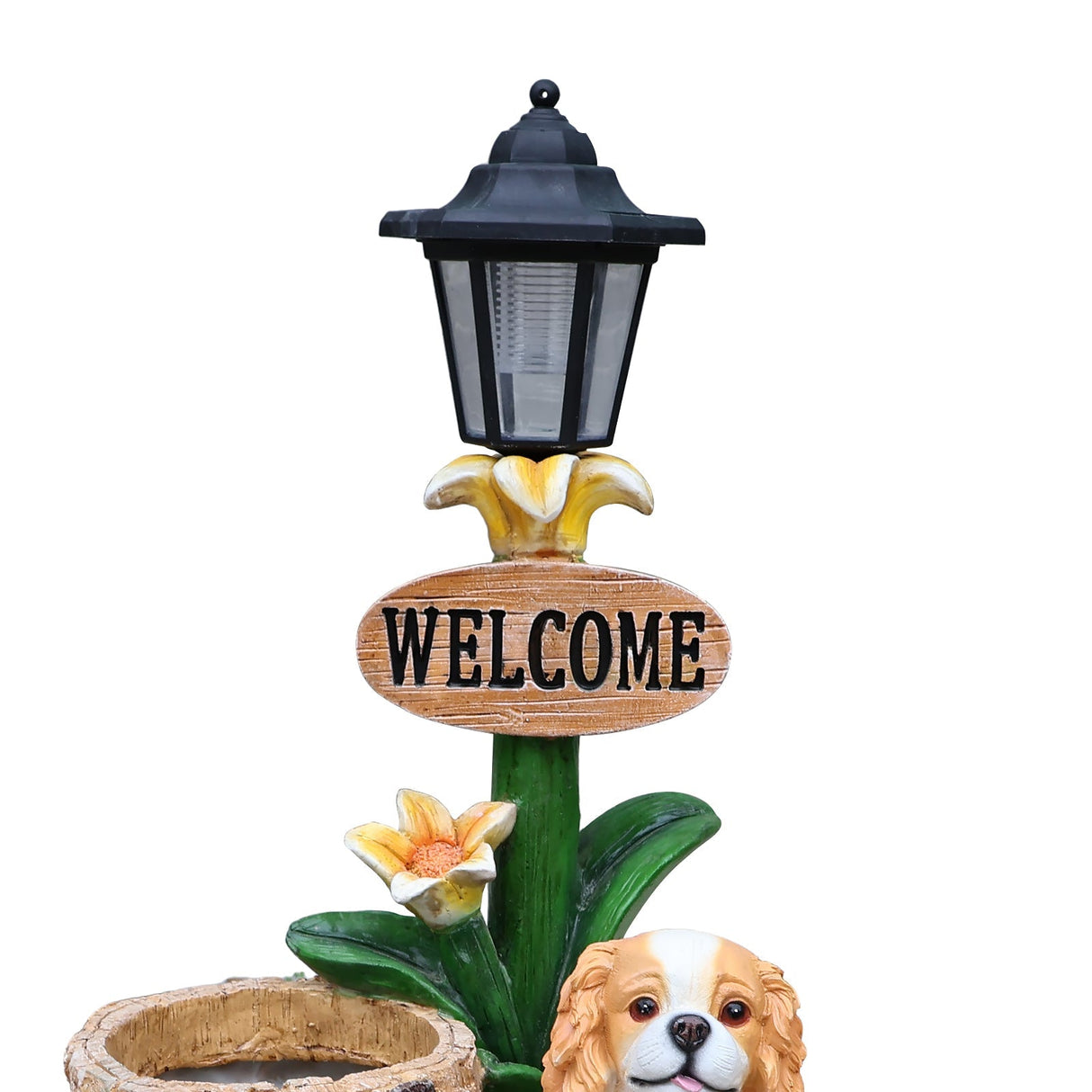 Sitting Dog Solar Lantern Planter Statue