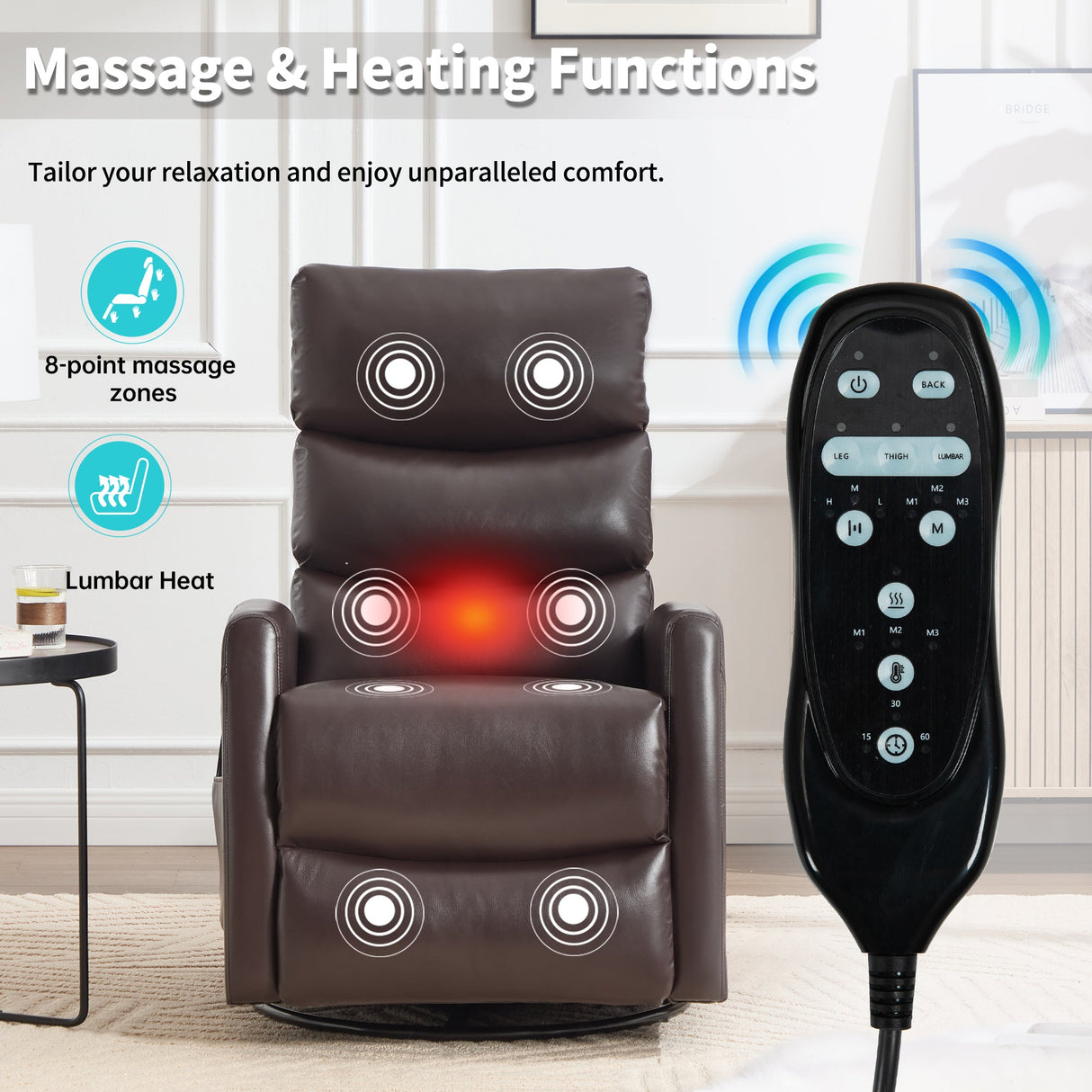 Heat Massage Manual Recliner Chair with Rocker and Swivel