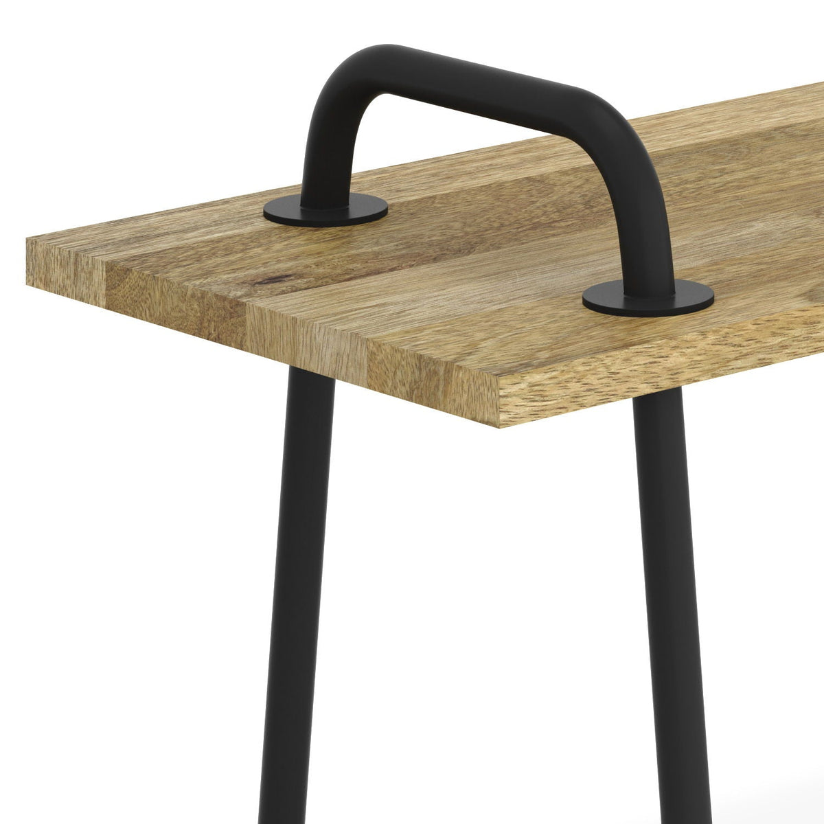 Light Brown Entryway Bench with Metal Legs - Solid Wood