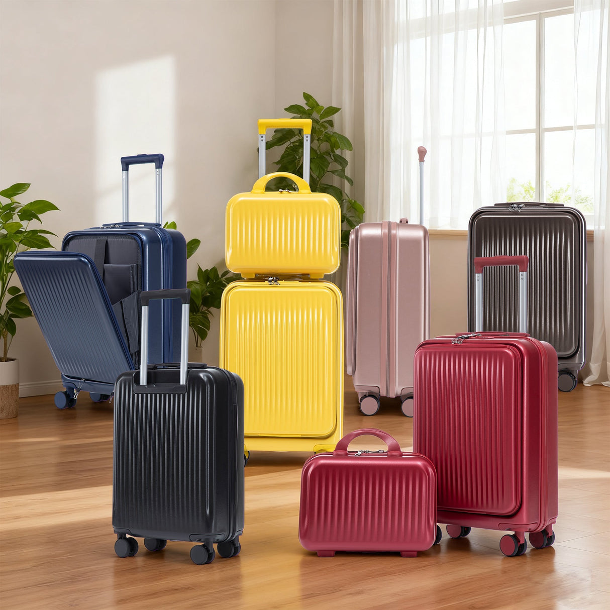 14'/20' 2-Piece ABS Spinner Wheel Luggage Set with Combination Lock and Front Opening Design