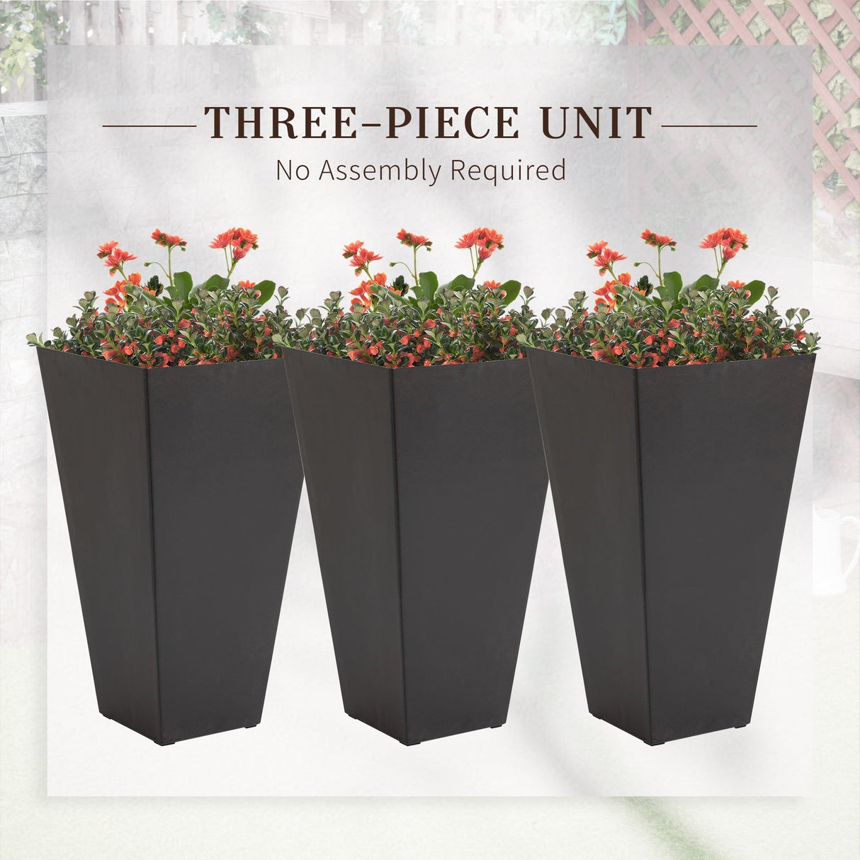 Outsunny Set of 3 Tall Planters with Drainage Hole