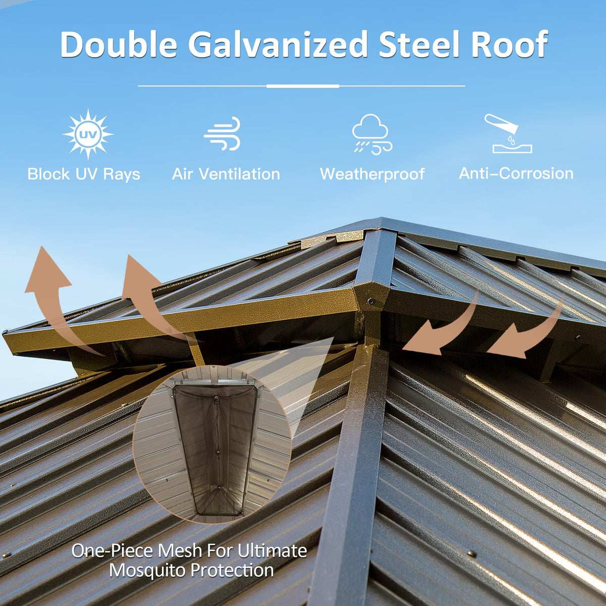10' x 12' Hardtop Gazebo with Galvanized Steel Double Roof - Brown