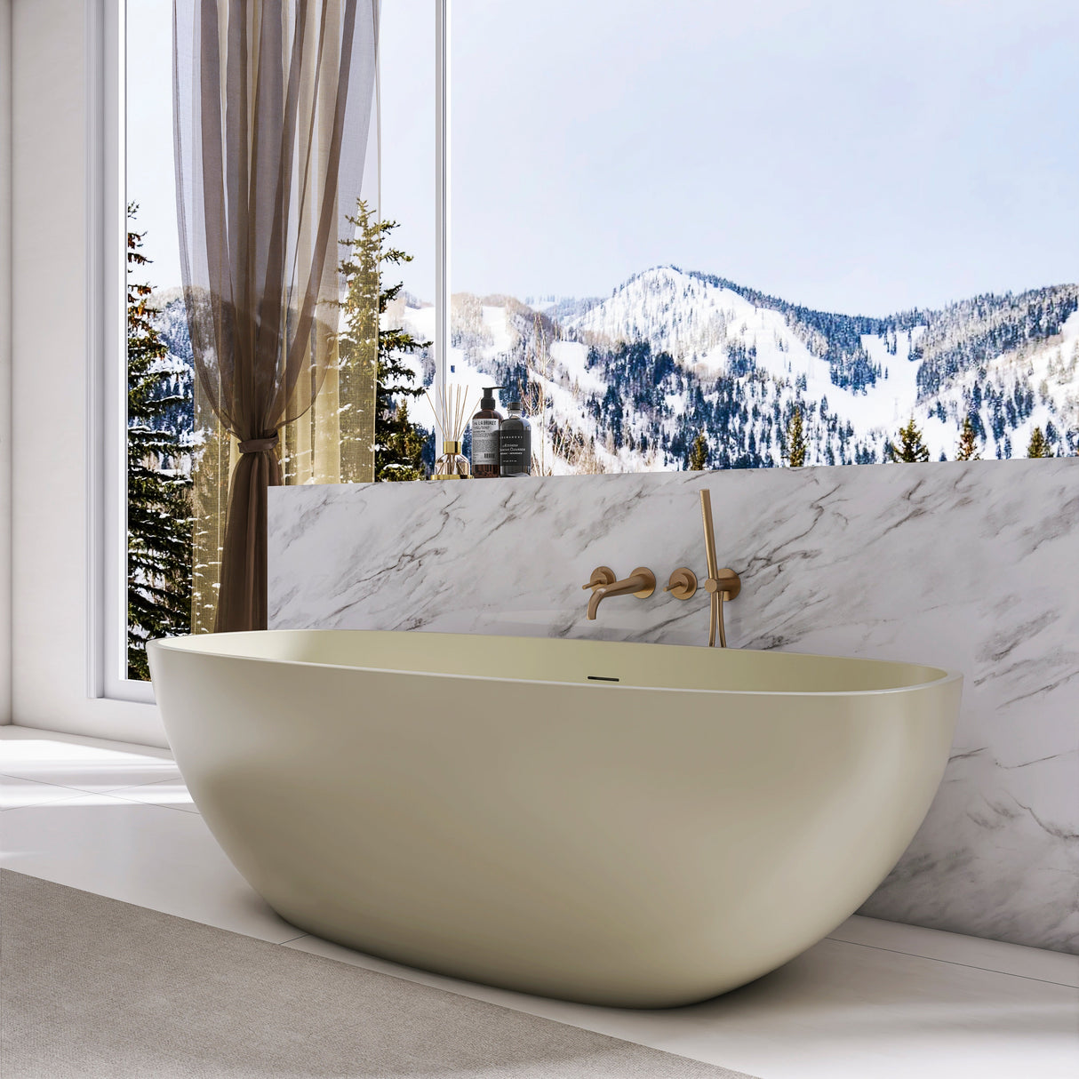 66.9 Inch Freestanding Solid Surface Soaking Bathtub