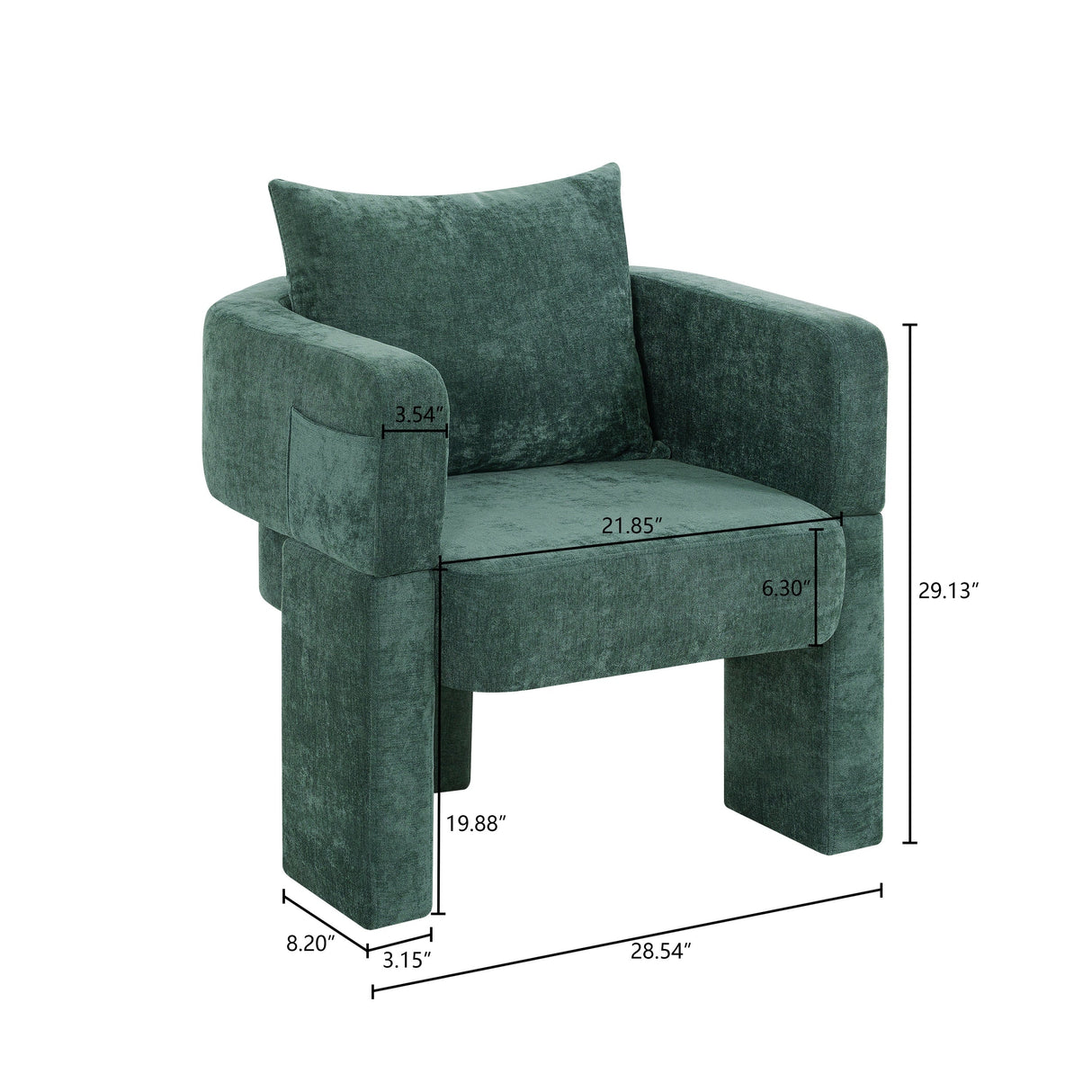 Modern 3-Leg Chenille Accent Chair with Ergonomic Arms & Removable Pillow