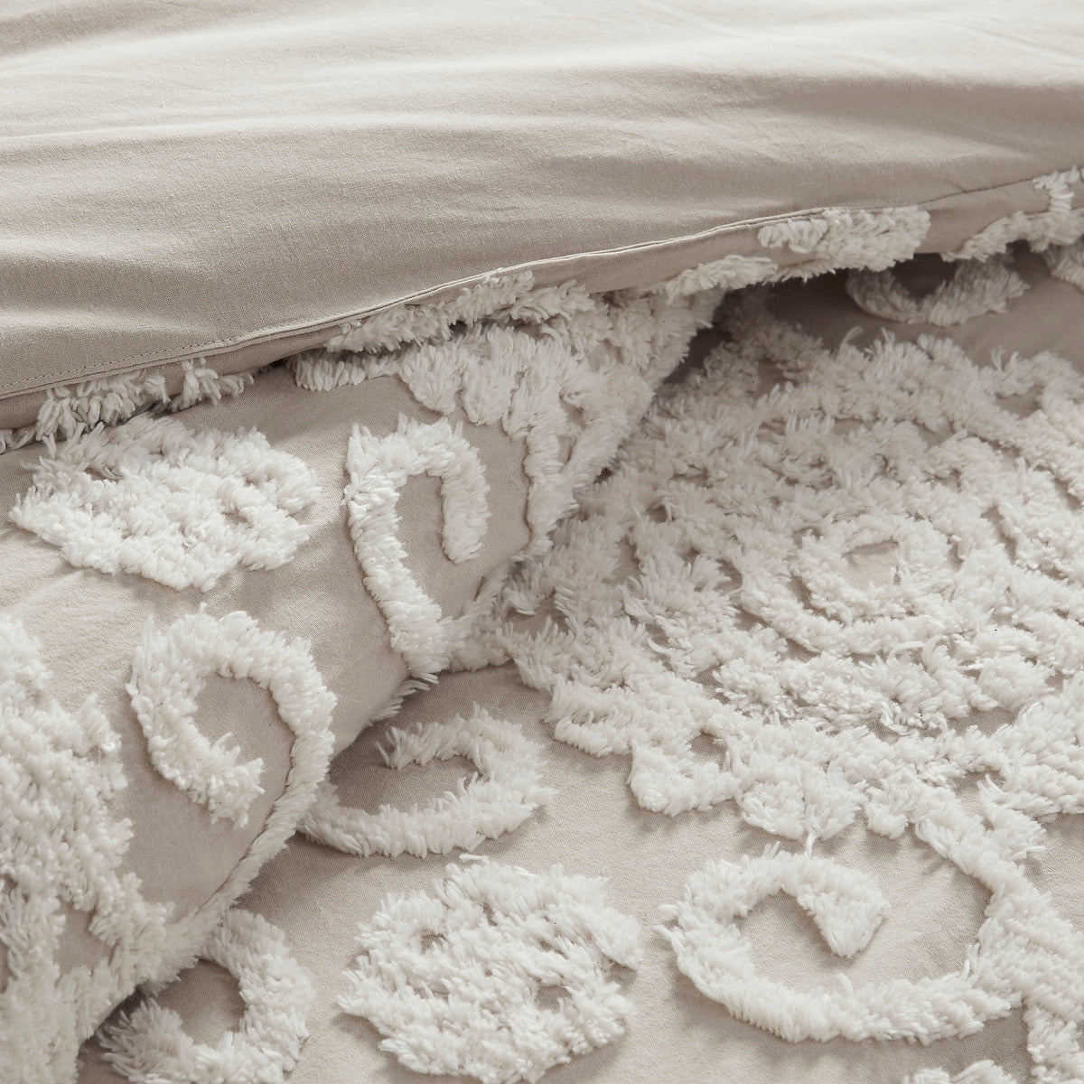 Taupe Cotton Comforter Mini Set with Tufted Chenille Embroidery - King