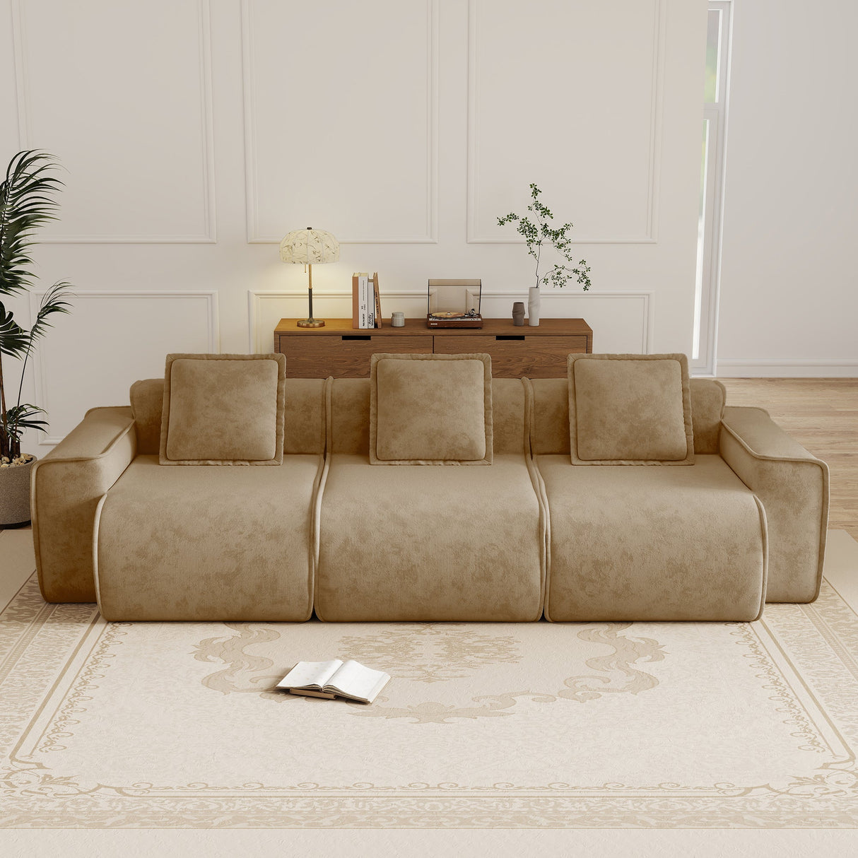 Deep Seat Modular 3 Seat Boneless Sofa with French Edge Piping