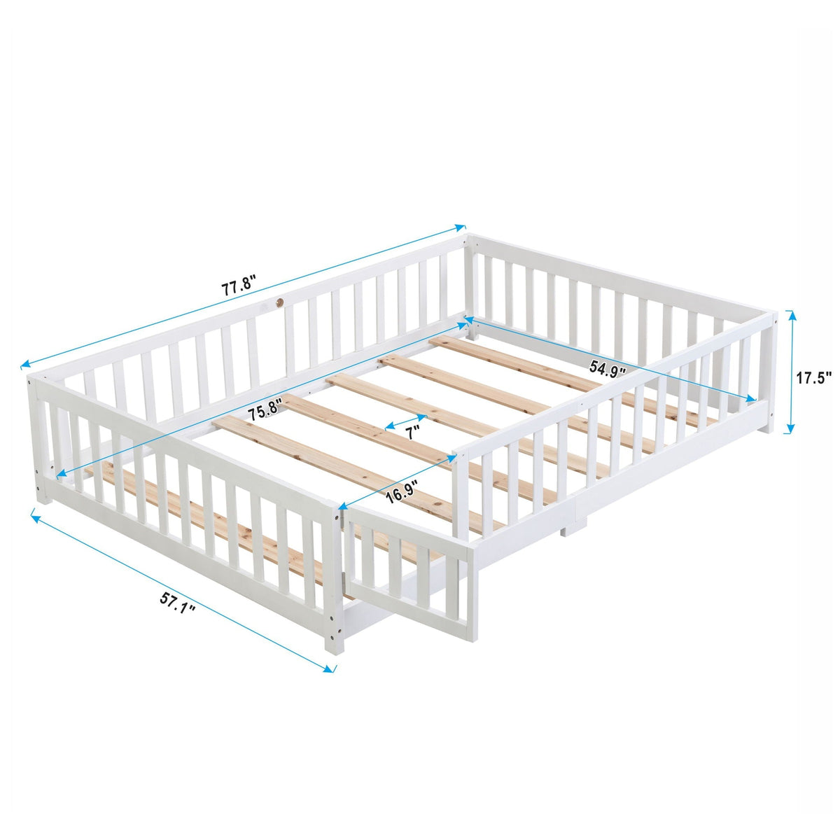 Solid Wood Floor Bed With Door And Fence For Children