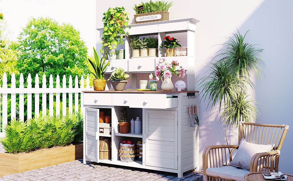 TOPMAX 65.7'' Tall Garden Potting Bench Table with Hutch