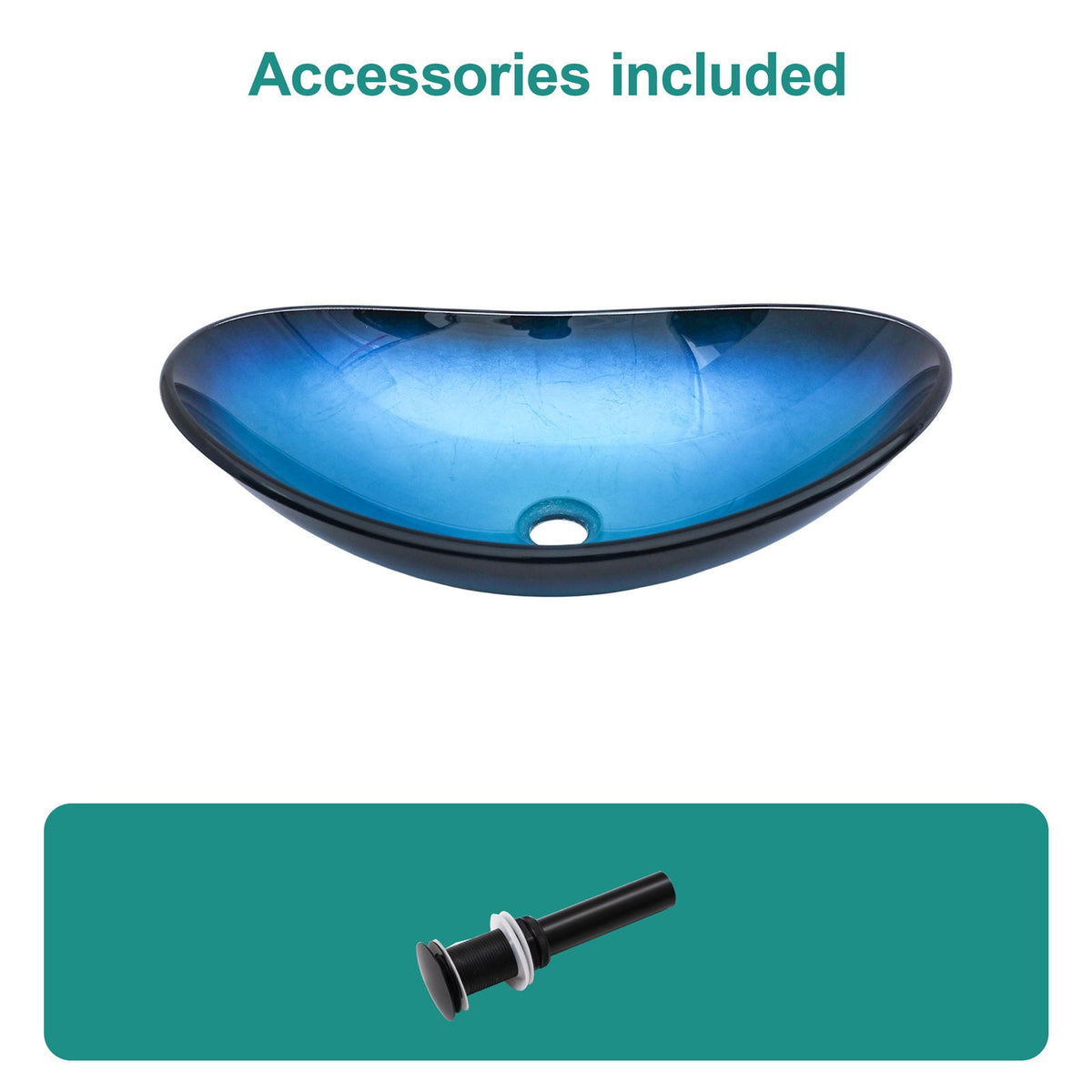 Tempered Glass Vessel Sink With Boat Shape Pop-Up Drain