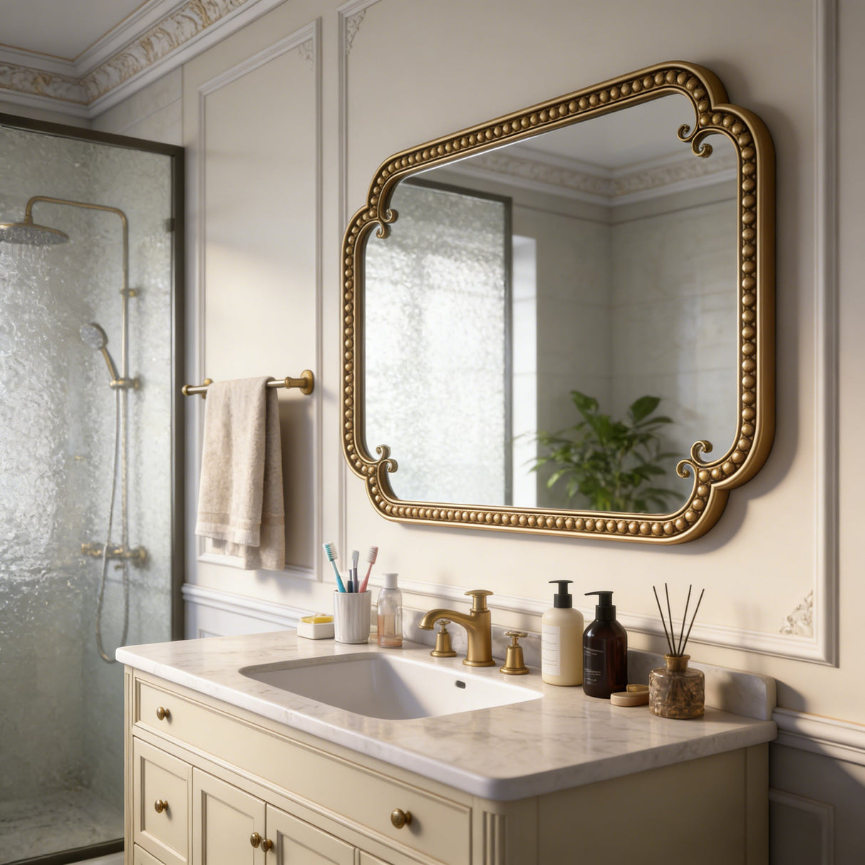 Gold Irregular Beaded Metal Framed Wall Mirror - Large