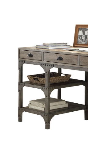 Gorden Weathered Antique Metal Writing Desk - Oak