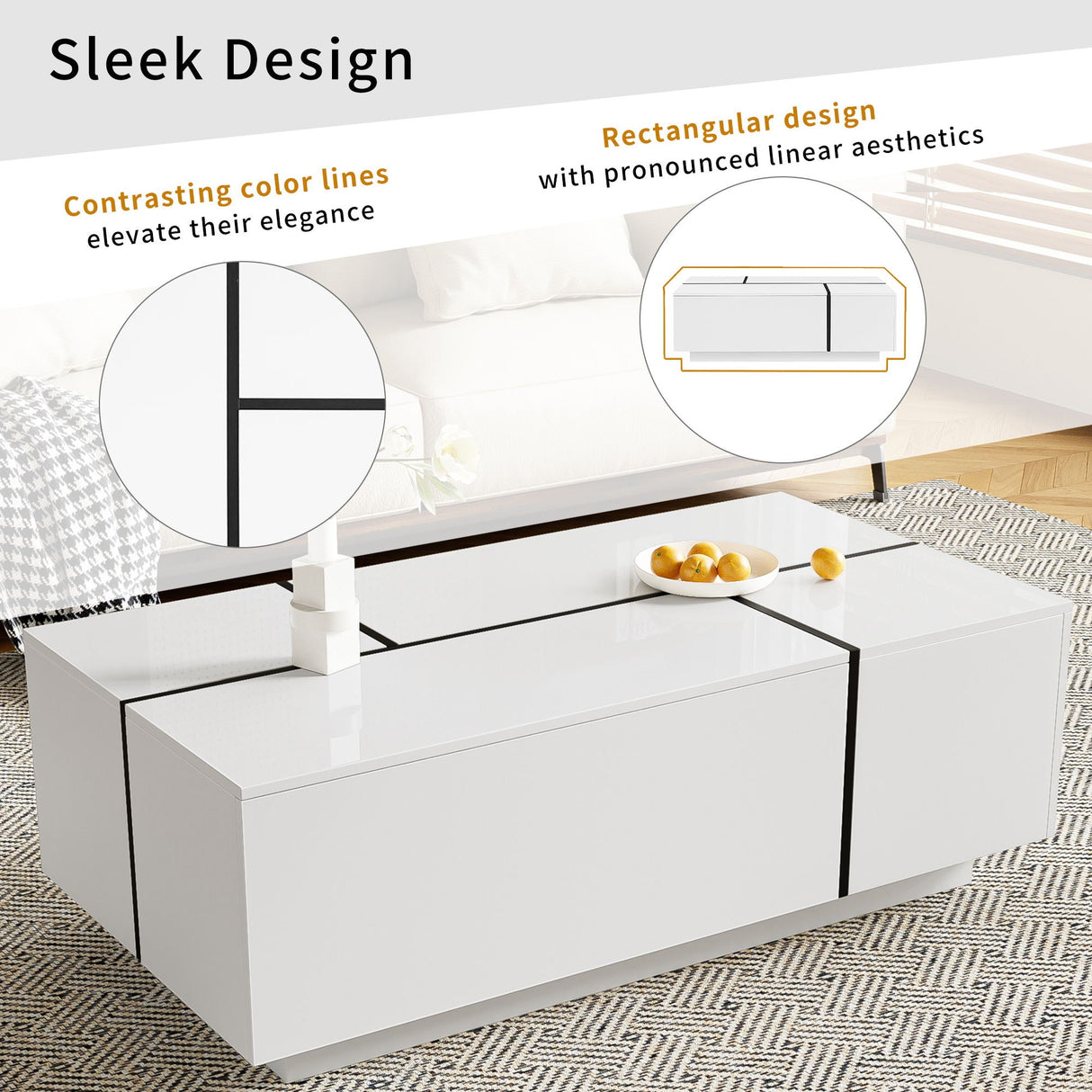Extendable Coffee Table With 2 Hidden Storage Space And 2 Drawers For Living Room